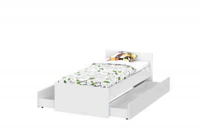 Кровать одинарная с выкатными ящиками (0,9х2,0) Белый текстурный "Токио"