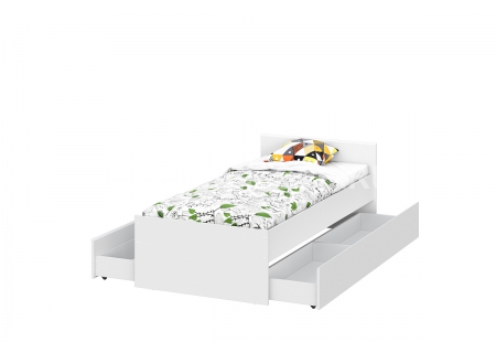 Кровать одинарная с выкатными ящиками (0,9х2,0) Белый текстурный "Токио"